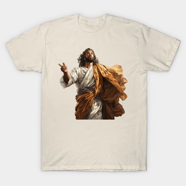 African American Jesus Christ Looking To Heaven T-Shirt by AI Art Originals